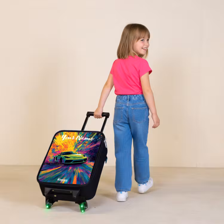 Children's suitcase with name - Sports car - Green - Paint stripes - Colors — 2