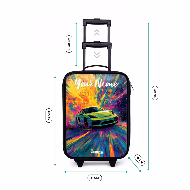 Children's suitcase with name - Sports car - Green - Paint stripes - Colors — 3