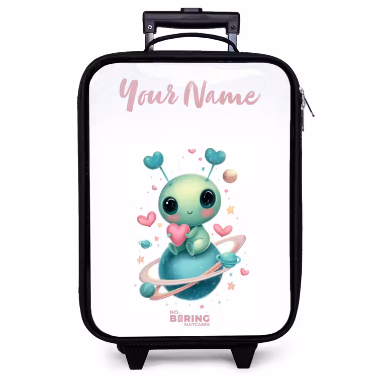Children's suitcase with name - Sweet alien creature with heart — 1