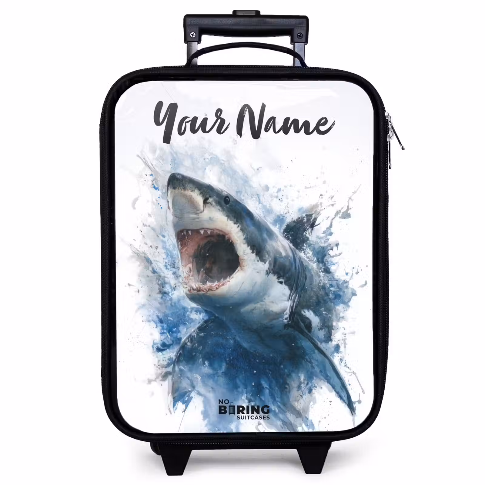 Children's suitcase with name - Attacking shark in watercolor — 1