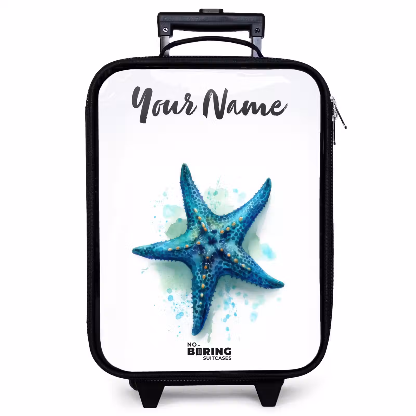 Children's suitcase with name - Blue Starfish on White Background — 1