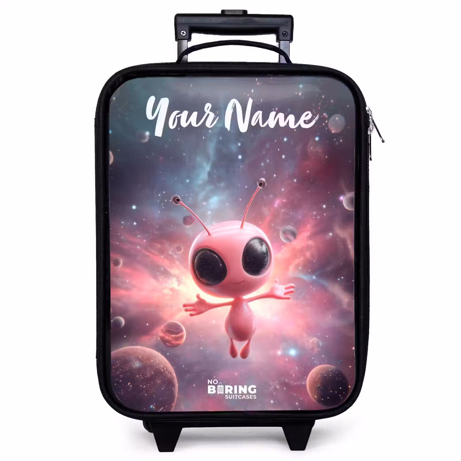 Children's suitcase with name - Pink Alien in Star Nebula — 1