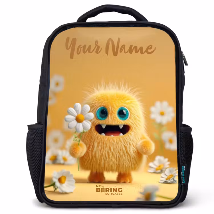 Kids backpack with name - Black - Monster - Creature - Flower - Yellow — 1