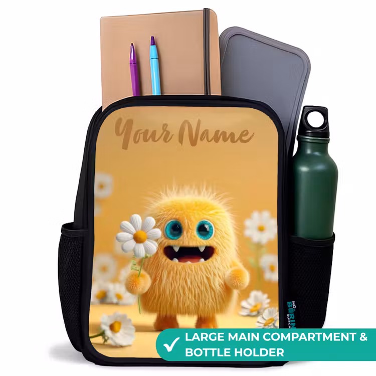 Kids backpack with name - Black - Monster - Creature - Flower - Yellow — 10