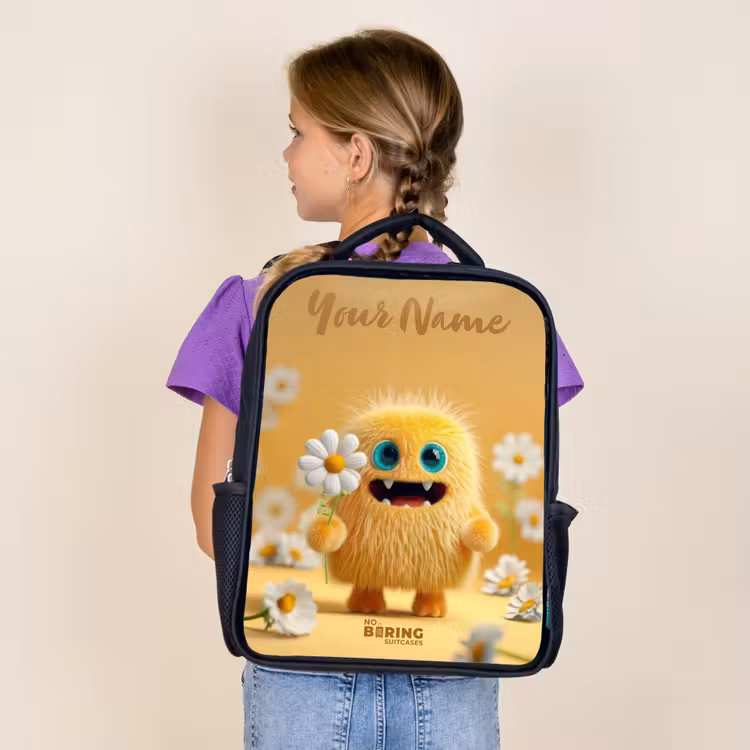 Kids backpack with name - Black - Monster - Creature - Flower - Yellow — 4