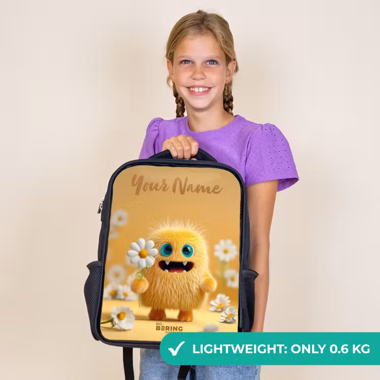 Kids backpack with name - Black - Monster - Creature - Flower - Yellow — 9
