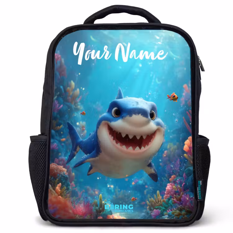 Kids backpack with name - Black - Reef - Coral - Shark - Animal — 1