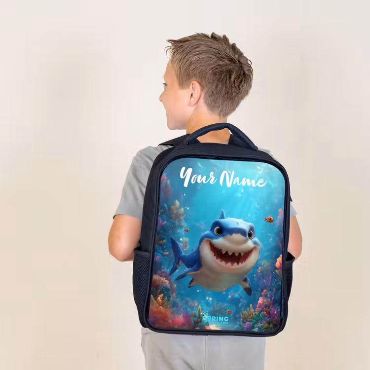 Kids backpack with name - Black - Reef - Coral - Shark - Animal — 2