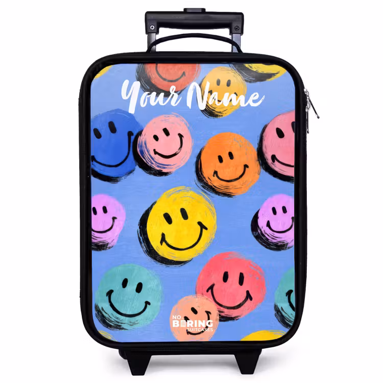 Children's suitcase with name - A playful and artistic pattern of colorful smileys — 1
