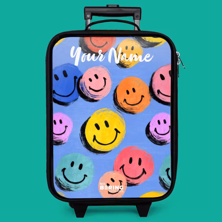 Children's suitcase with name - A playful and artistic pattern of colorful smileys — 4