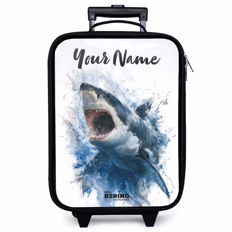 Children's suitcase with name - Attacking shark in watercolor — 1