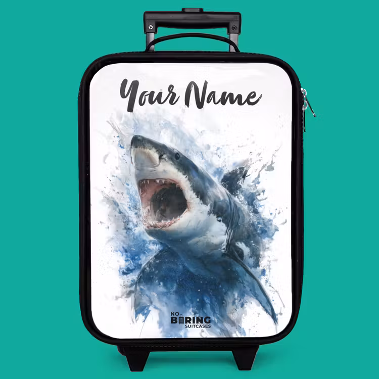 Children's suitcase with name - Attacking shark in watercolor — 4