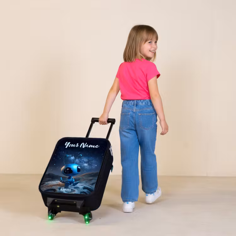 Children's suitcase with name - Blue alien creature under starry sky — 2