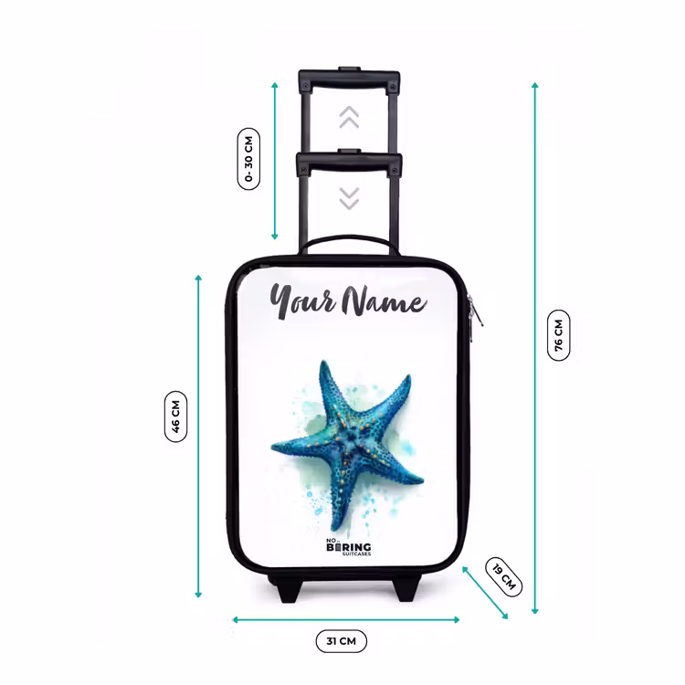 Children's suitcase with name - Blue Starfish on White Background — 3