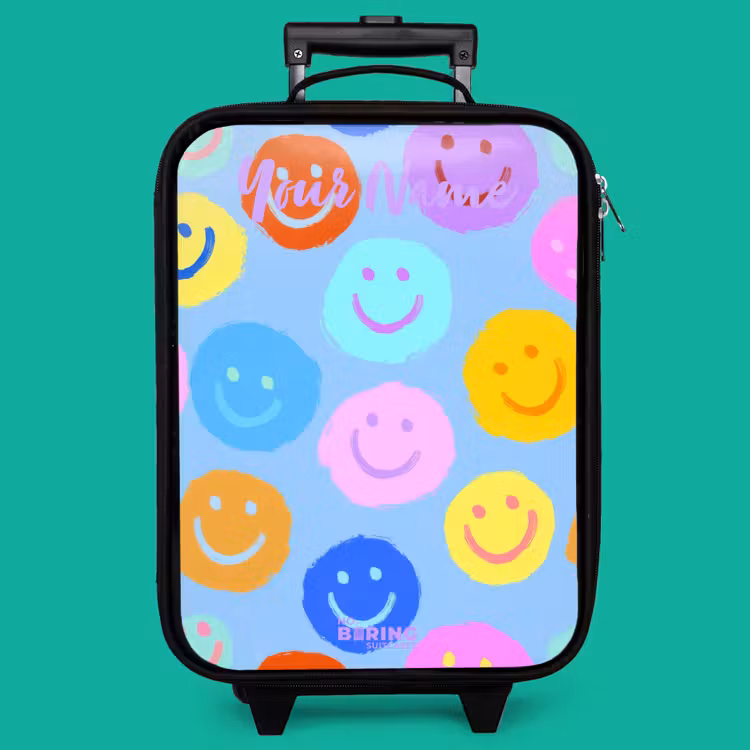 Children's suitcase with name - Cheerful pattern of smileys — 4