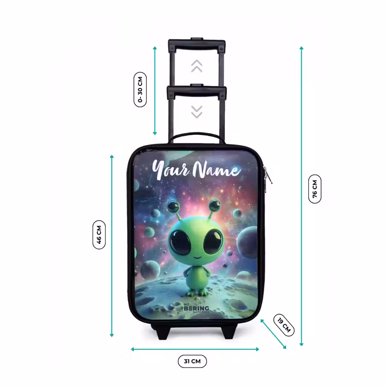 Children's suitcase with name - Green alien creature on lunar landscape — 3