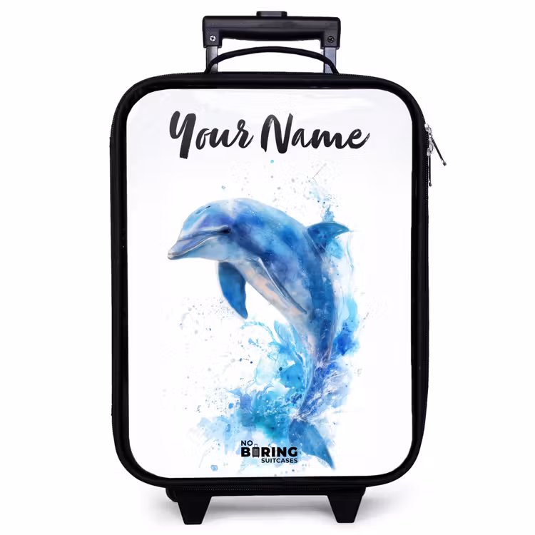 Children's suitcase with name - Jumping blue dolphin — 1