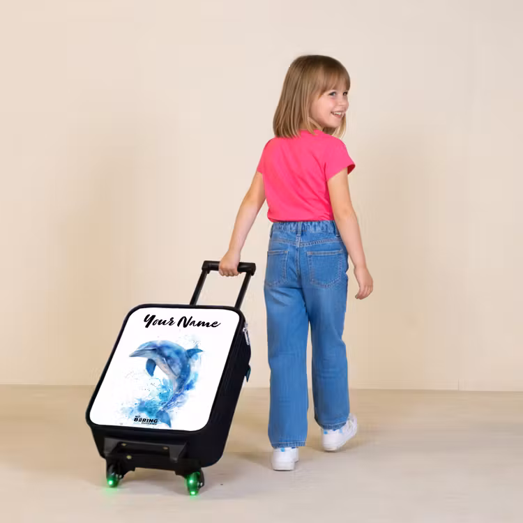 Children's suitcase with name - Jumping blue dolphin — 2