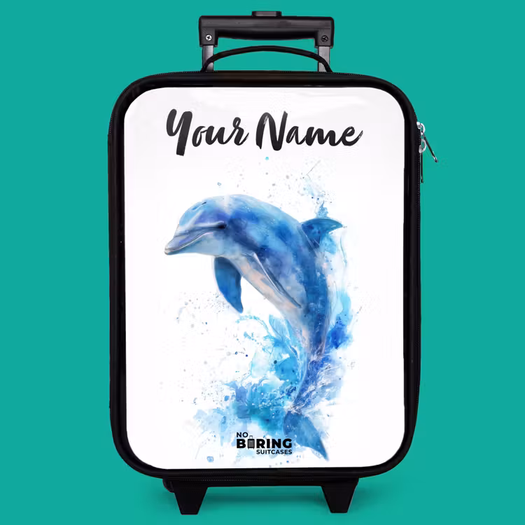 Children's suitcase with name - Jumping blue dolphin — 4