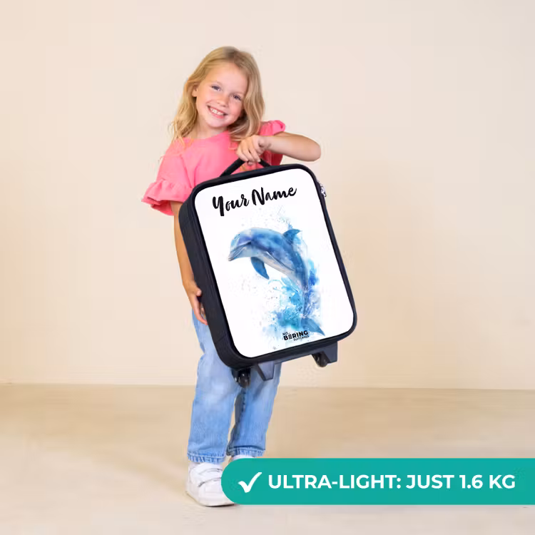 Children's suitcase with name - Jumping blue dolphin — 5