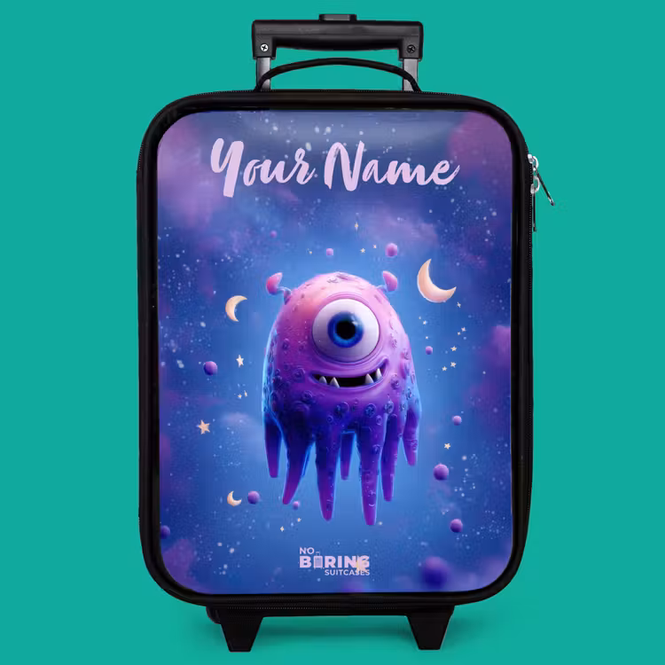 Children's suitcase with name - Merry purple eye in space — 4