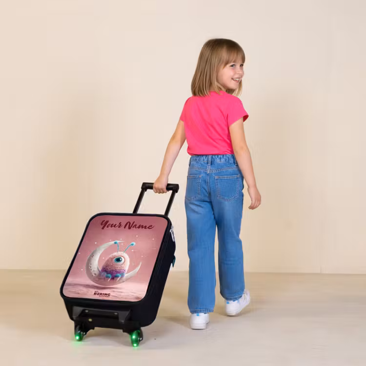 Children's suitcase with name - Moon rocker with Fluffy Weasel — 2