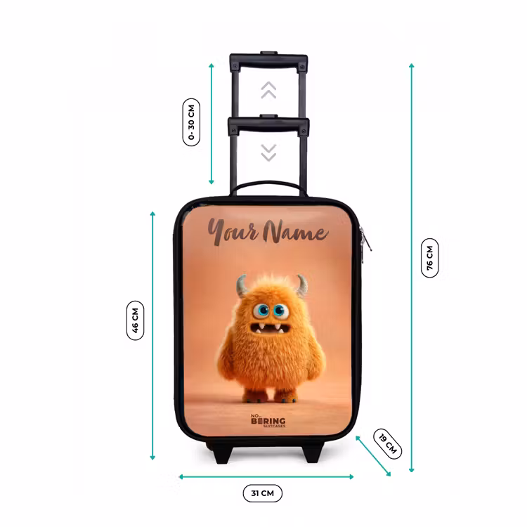 Children's suitcase with name - Orange Fluffy Monster with Horns — 3