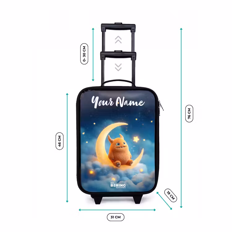Children's suitcase with name - Orange monster on crescent moon — 3