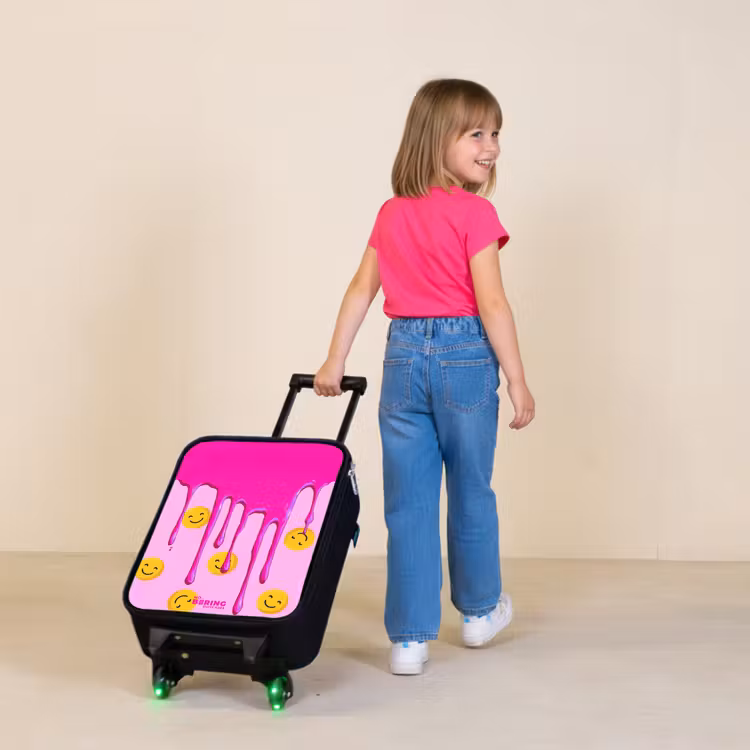 Children's suitcase with name - Paint - Smiley face - Pink — 2