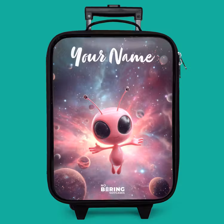 Children's suitcase with name - Pink Alien in Star Nebula — 4