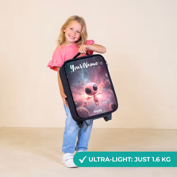 Children's suitcase with name - Pink Alien in Star Nebula — 5