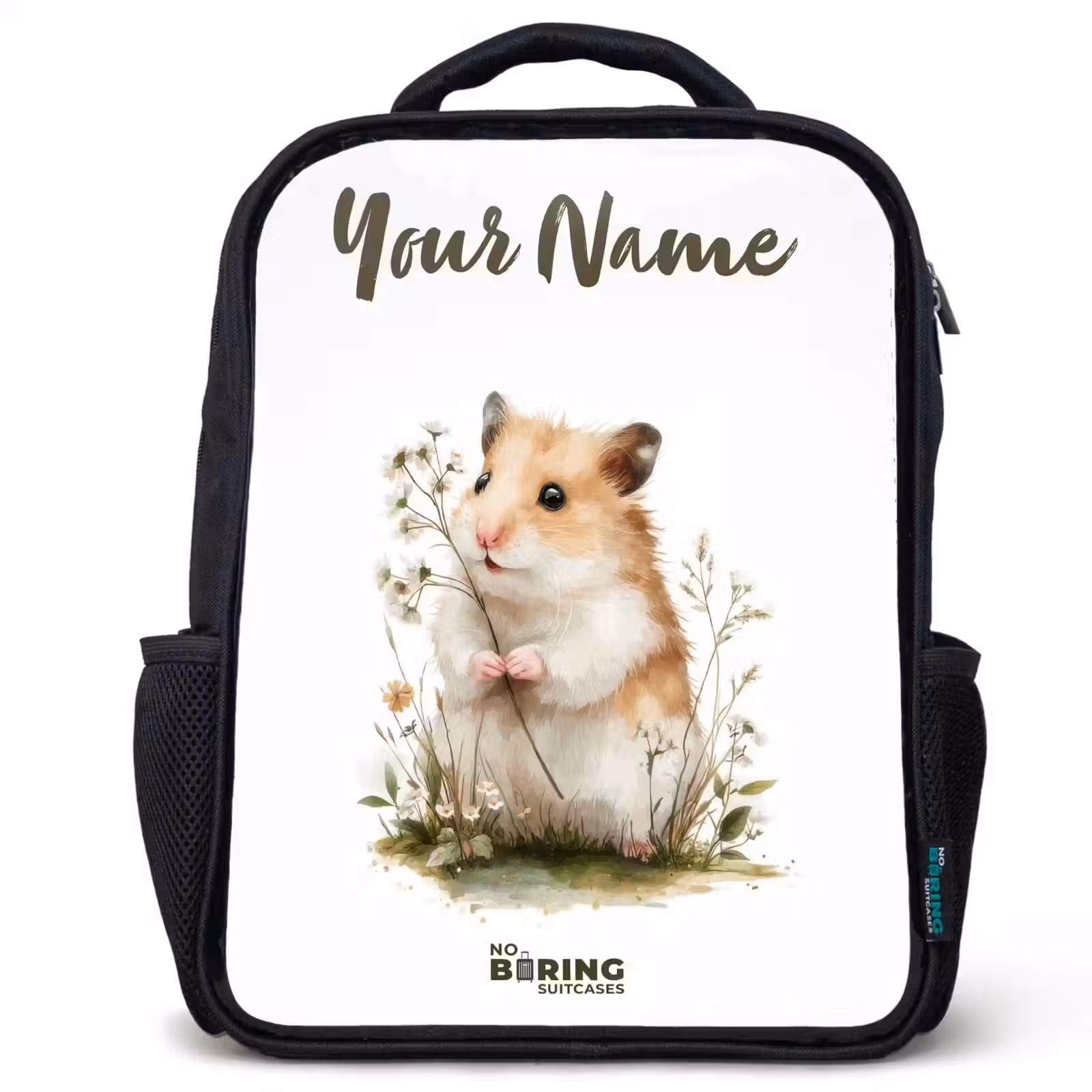 Kids backpack with name - Black - Animal - Nature - Hamster — 1
