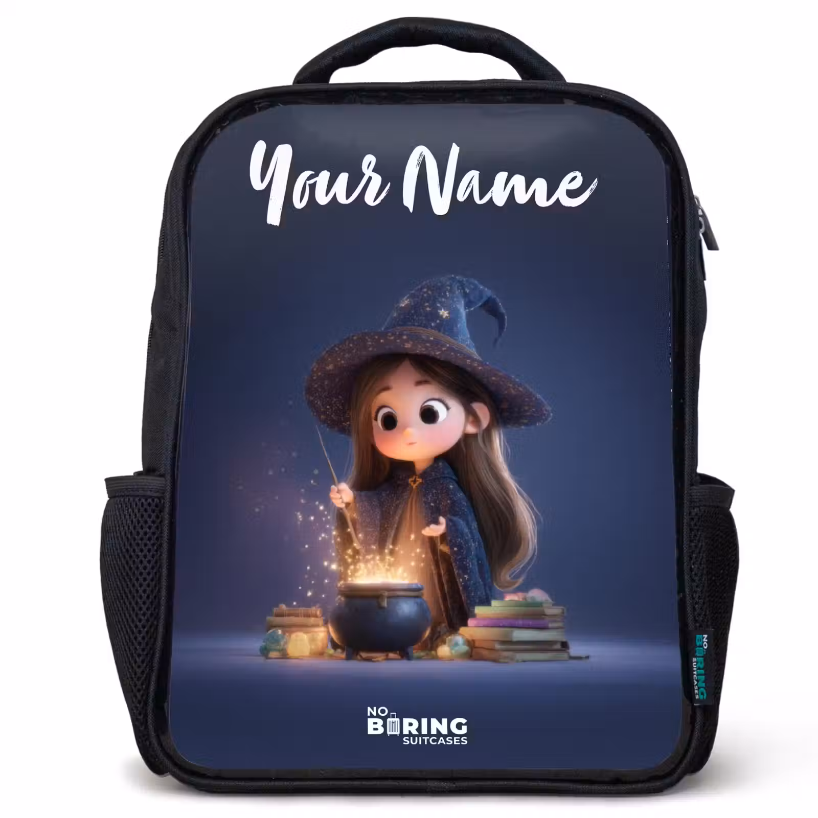 Kids backpack with name - Black - Enchanted girl with cauldron — 1