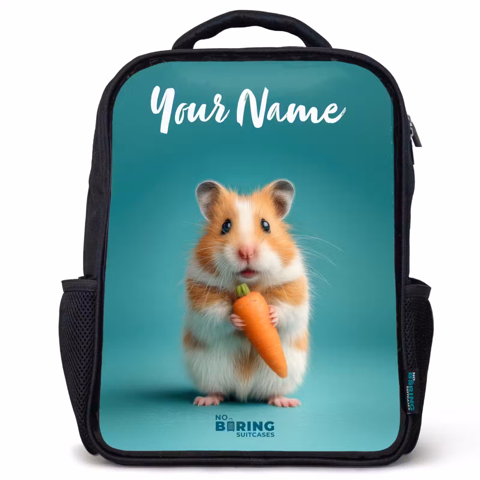 Kids backpack with name - Black - Hamster - Carrot - Animal — 1