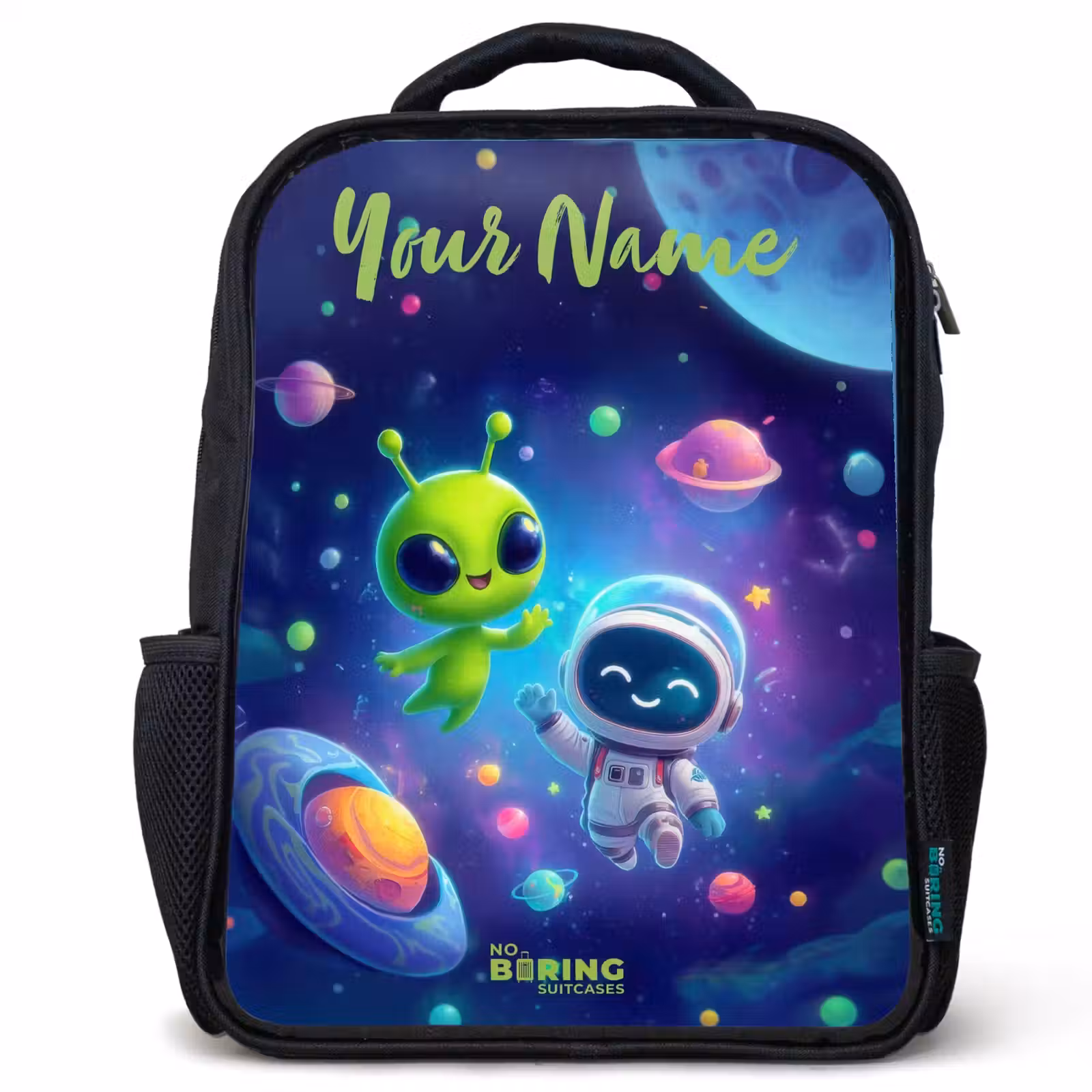 Kids backpack with name - Black - Merry Meeting in Space — 1