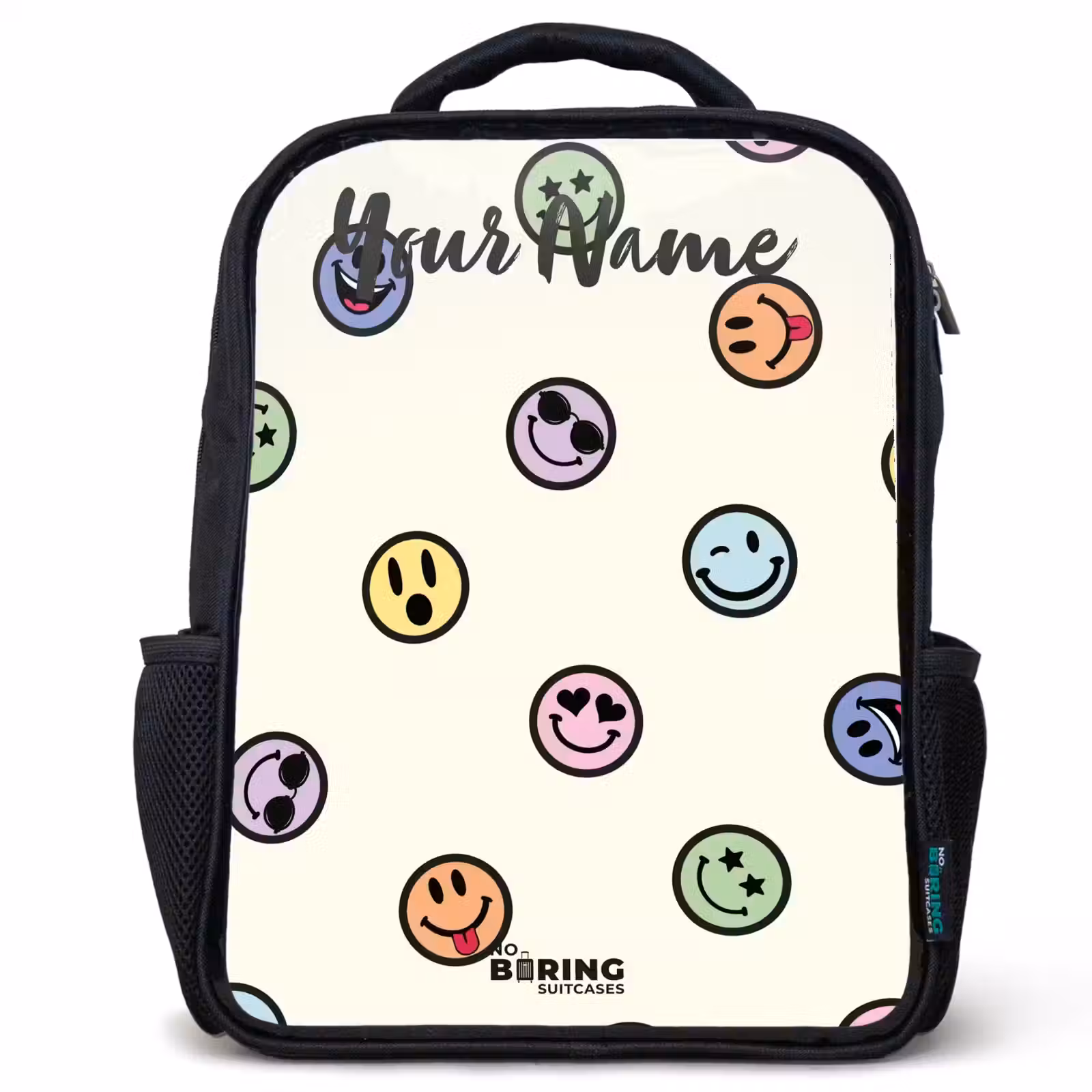 Kids backpack with name - Black - Playful smiley mix — 1