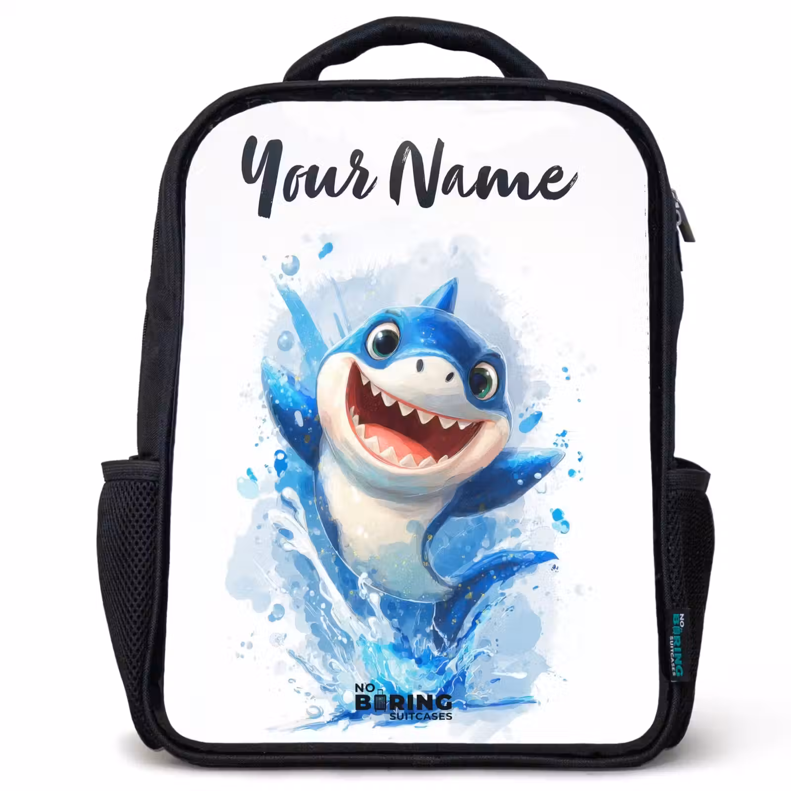 Kids backpack with name - Black - Shark - Teeth - Water — 1