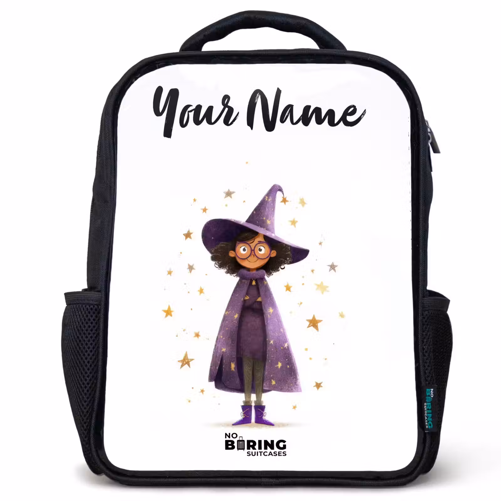 Kids backpack with name - Black - The purple wizard's cloak — 1