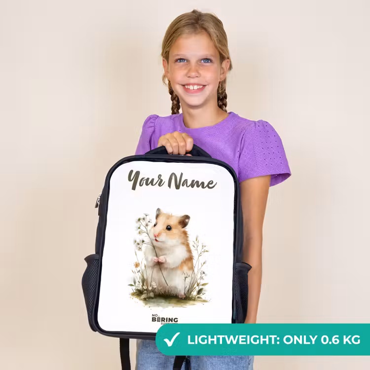 Kids backpack with name - Black - Animal - Nature - Hamster — 9