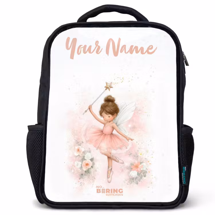 Kids backpack with name - Black - Ballerina fairy in pink — 1