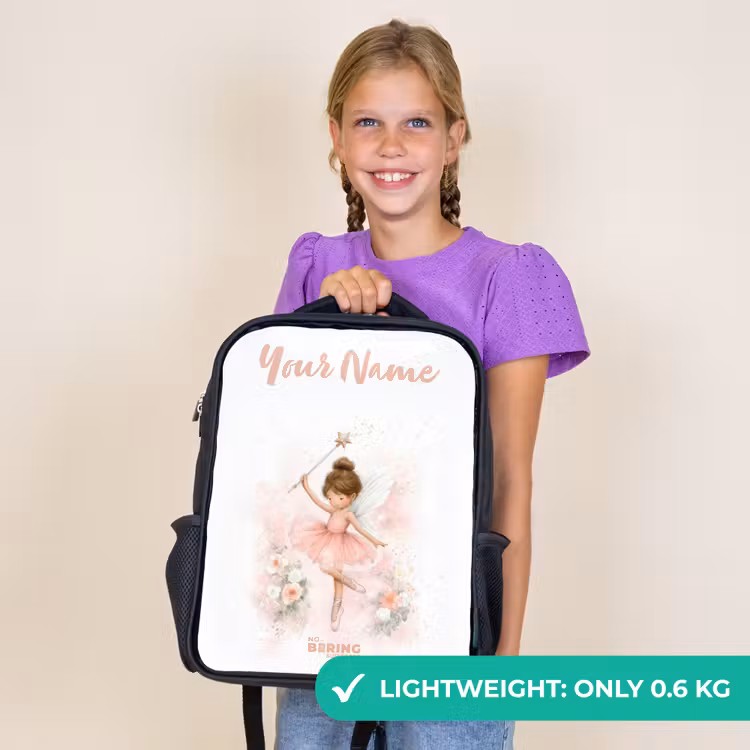 Kids backpack with name - Black - Ballerina fairy in pink — 9