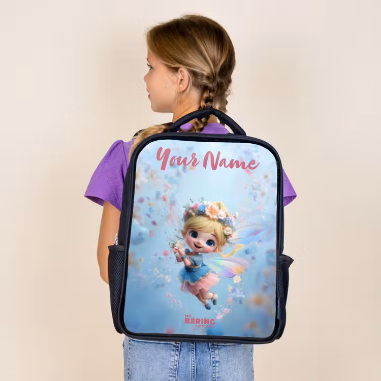 Kids backpack with name - Black - Butterfly Fairy in Flower Air — 4
