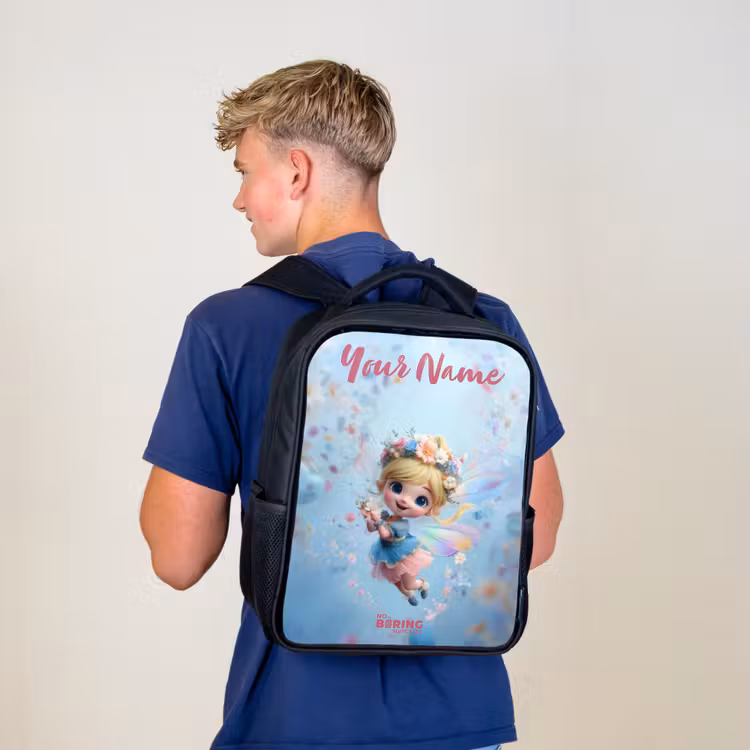 Kids backpack with name - Black - Butterfly Fairy in Flower Air — 5