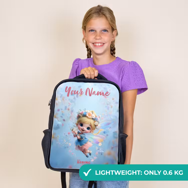 Kids backpack with name - Black - Butterfly Fairy in Flower Air — 9