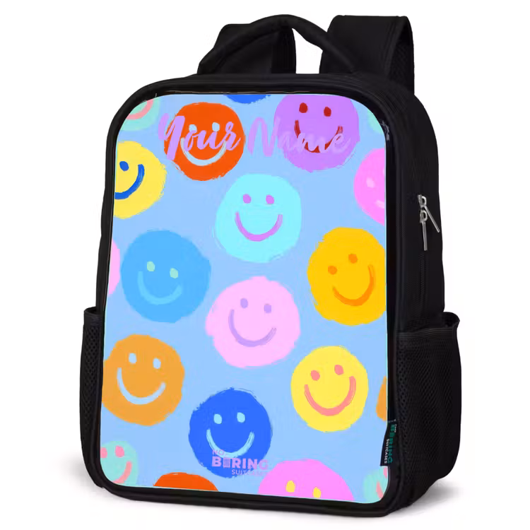 Kids backpack with name - Black - Cheerful pattern of smileys — 6