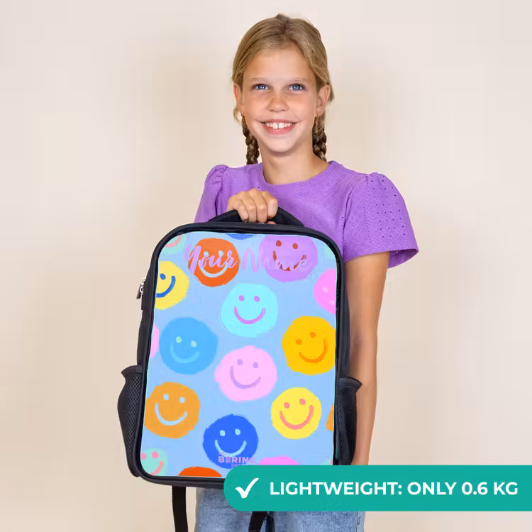 Kids backpack with name - Black - Cheerful pattern of smileys — 9