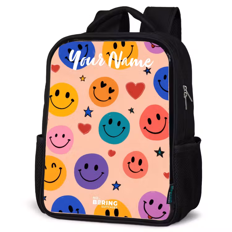 Kids backpack with name - Black - Cheerful Smiley Pattern — 6