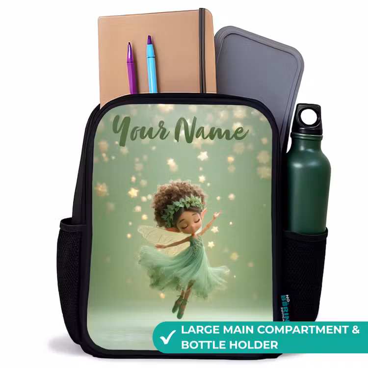 Kids backpack with name - Black - Dancing fairy in green light — 10