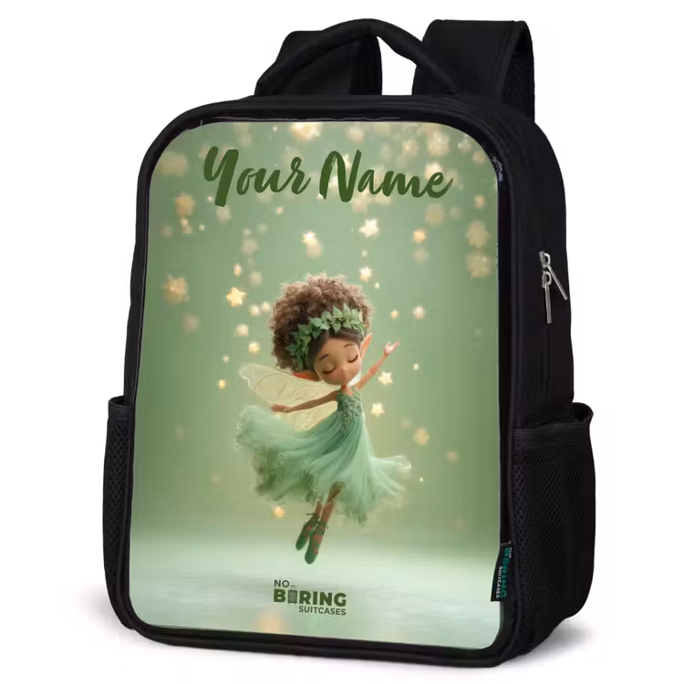 Kids backpack with name - Black - Dancing fairy in green light — 6