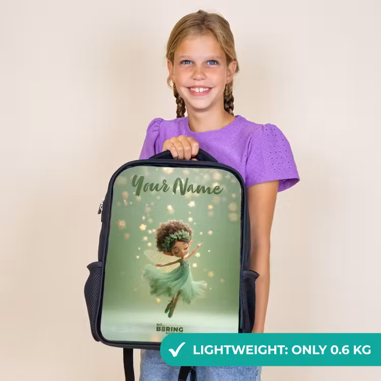 Kids backpack with name - Black - Dancing fairy in green light — 9